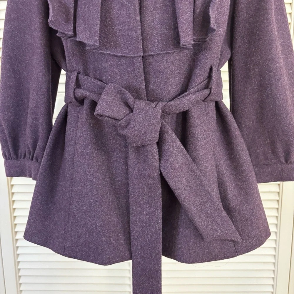 Tabitha by Anthropologie Ruffled Jacket Wool Plum Purple 12 - Picture 3 of 11